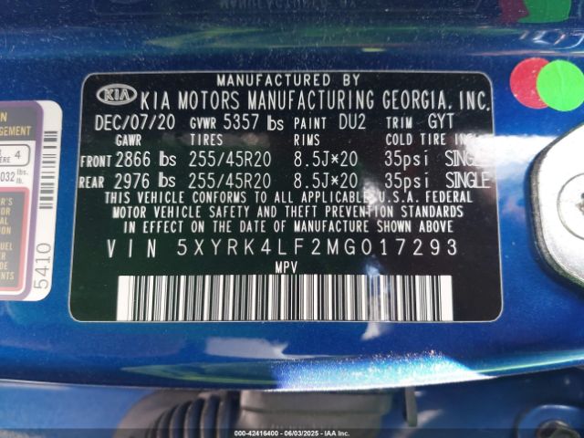 5XYRK4LF2MG017293 KIA t-gdi theta-iii