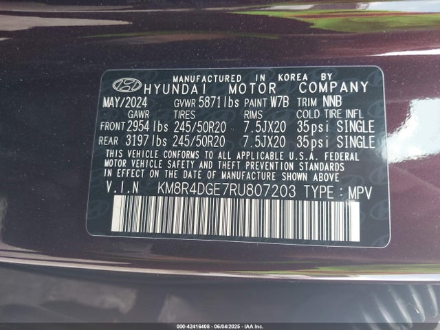KM8R4DGE7RU807203 Hyundai gdi lambda ii