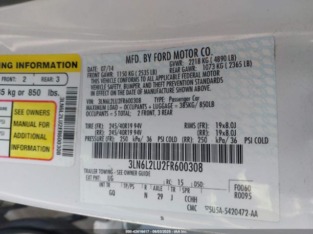 3LN6L2LU2FR600308 Lincoln MKZ HYBRID