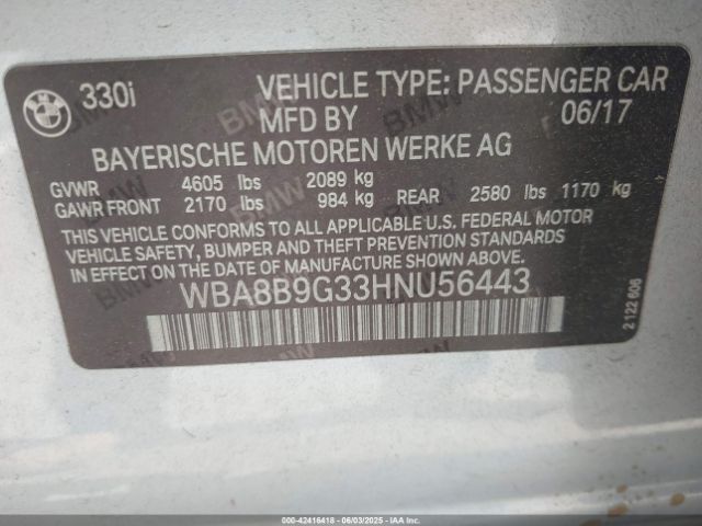 2017 BMW 330I WBA8B9G33HNU56443 Photo 8