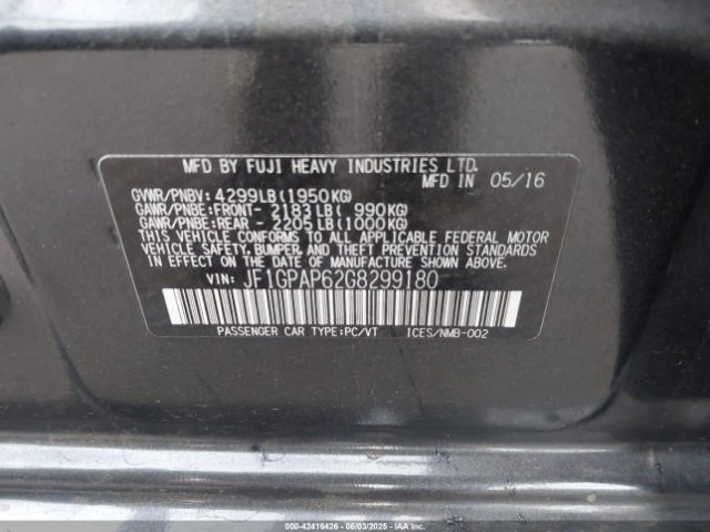 JF1GPAP62G8299180 Subaru 2.0l na