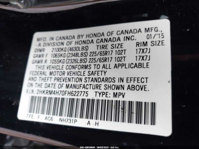 2HKRM4H70FH622775 Honda Cr-v Ex-l