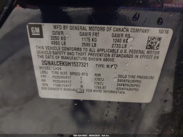 2GNALCEK9H1537321 Chevrolet lea - sidi: spark ignited direct injection, e85 max, alum