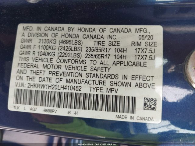 2020 HONDA CR-V 2HKRW1H20LH410452 Photo 8