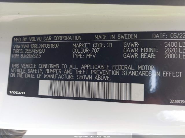 2022 VOLVO XC60 YV4L12RL7N1091897 Photo 8