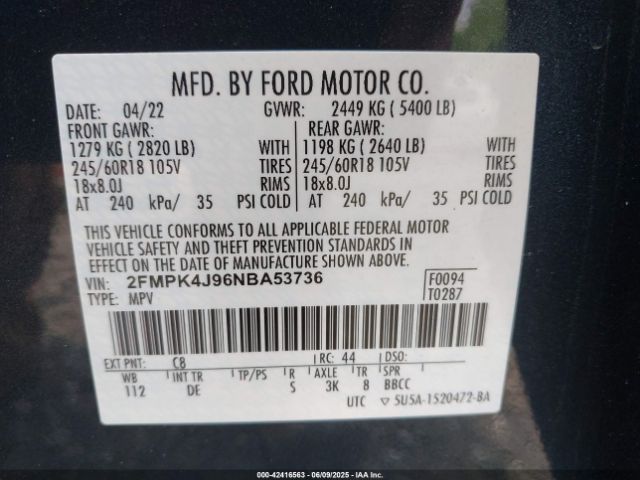 2022 FORD EDGE 2FMPK4J96NBA53736 Photo 8