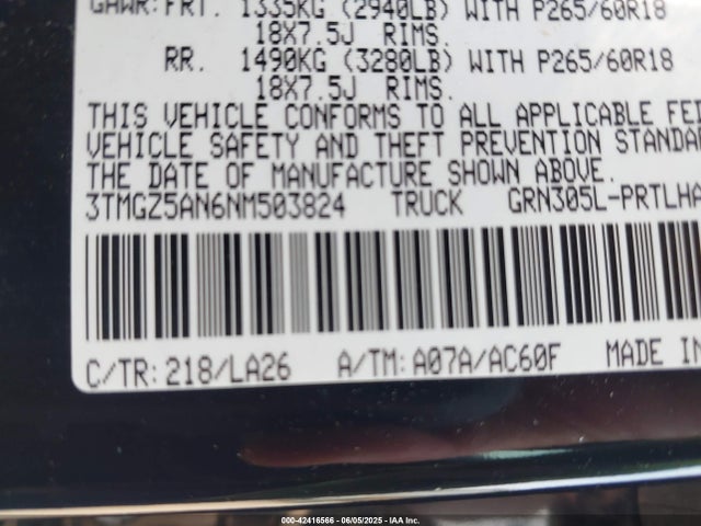 3TMGZ5AN6NM503824 Toyota 2gr-fks