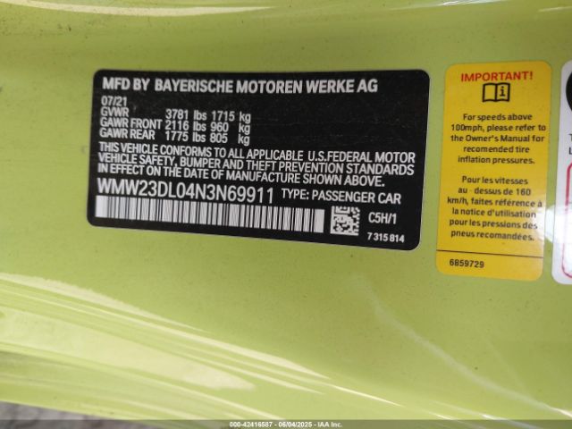 2022 MINI CONVERTIBLE WMW23DL04N3N69911 Photo 8