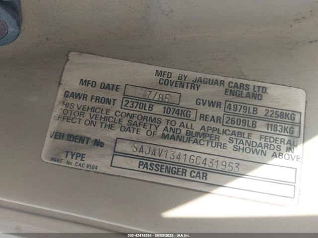 1986 JAGUAR XJ6 SAJAV1341GC431953 Photo 8