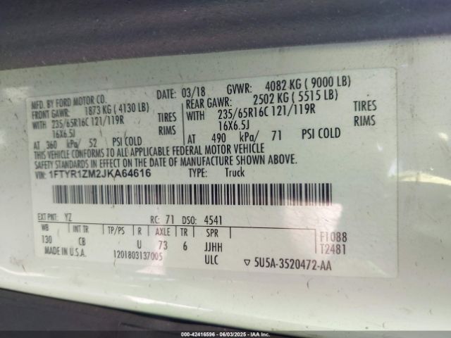 1FTYR1ZM2JKA64616 Ford Transit-250