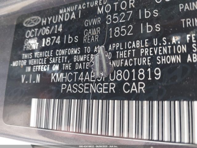 KMHCT4AE9FU801819 Hyundai ACCENT GLS