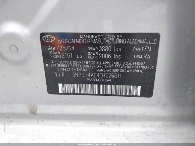 5NPDH4AE4EH526511 Hyundai ELANTRA SE