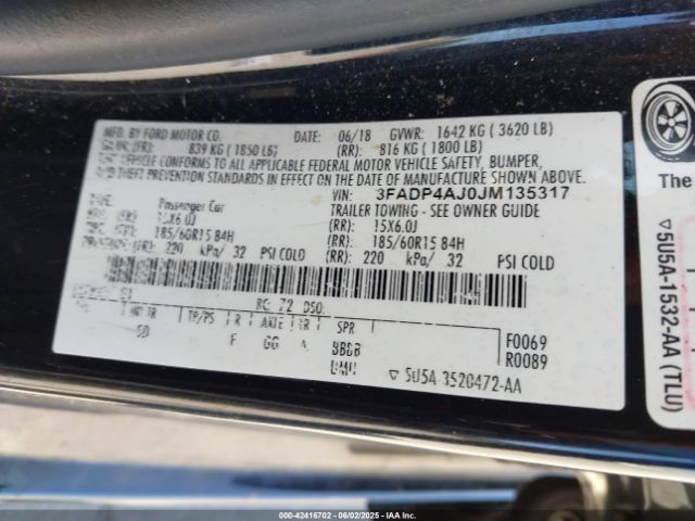 3FADP4AJ0JM135317 Ford FIESTA S