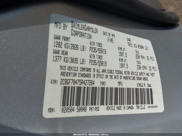 2005 CHRYSLER PACIFICA 2C8GF78475R427264 Photo 8