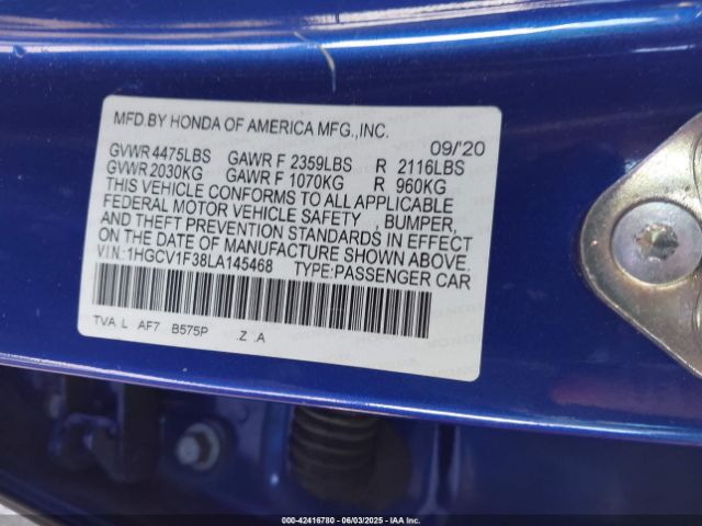 2020 HONDA ACCORD 1HGCV1F38LA145468 Photo 8