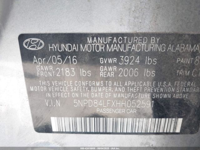 2017 HYUNDAI ELANTRA 5NPD84LFXHH052591 Photo 8