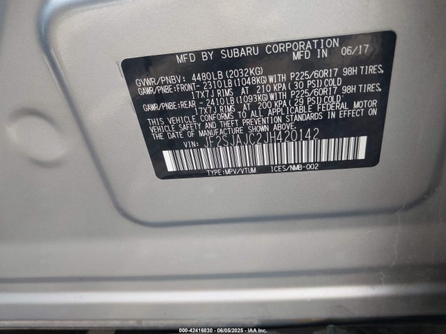 Subaru naturally aspirated u5 2018 JF2SJAJC2JH420142 Image 9