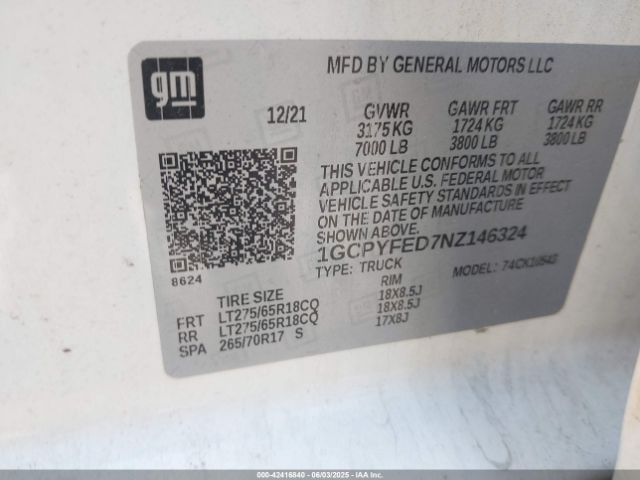 2022 CHEVROLET SILVERADO 1500 LTD 1GCPYFED7NZ146324 Photo 8