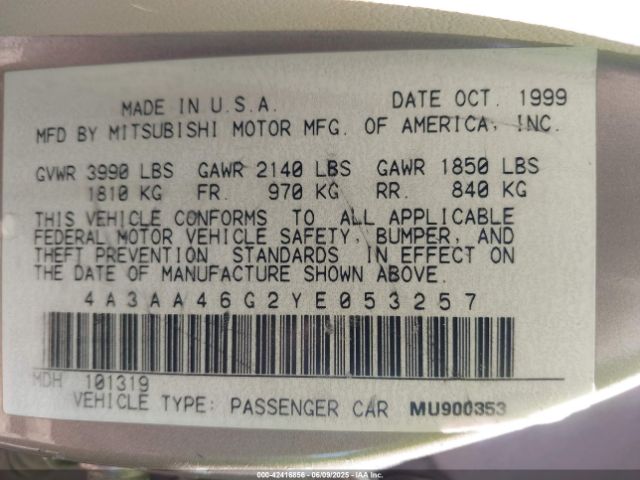 2000 MITSUBISHI GALANT 4A3AA46G2YE053257 Photo 8
