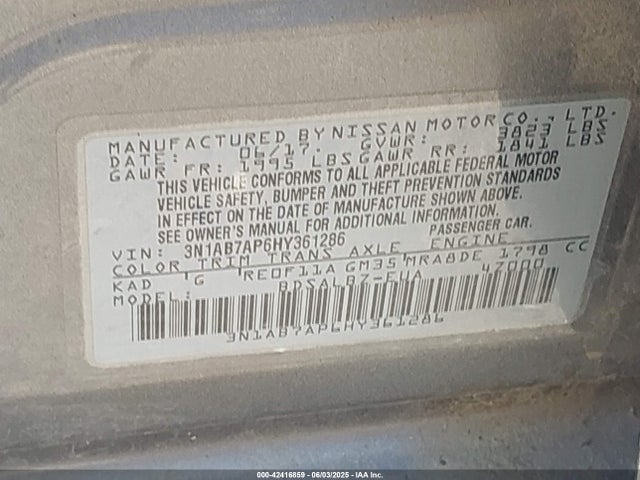 3N1AB7AP6HY361286 Nissan 2017