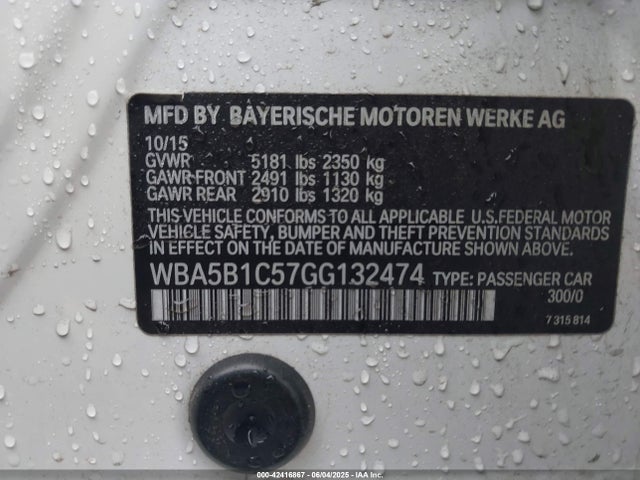 WBA5B1C57GG132474 BMW 2016
