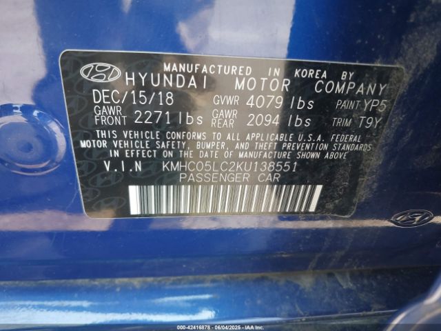 2019 HYUNDAI IONIQ HYBRID KMHC05LC2KU138551 Photo 8