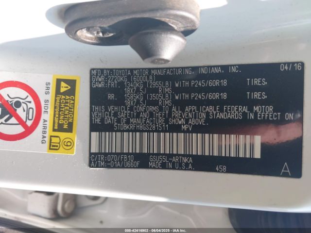 5TDBKRFH8GS281511 Toyota 2gr-fe