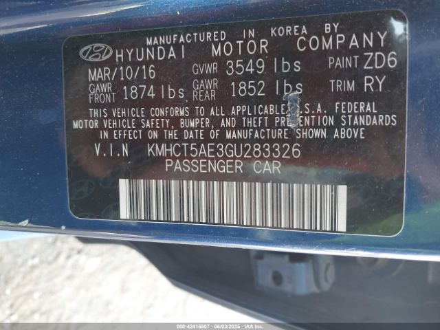 KMHCT5AE3GU283326 Hyundai ACCENT SE