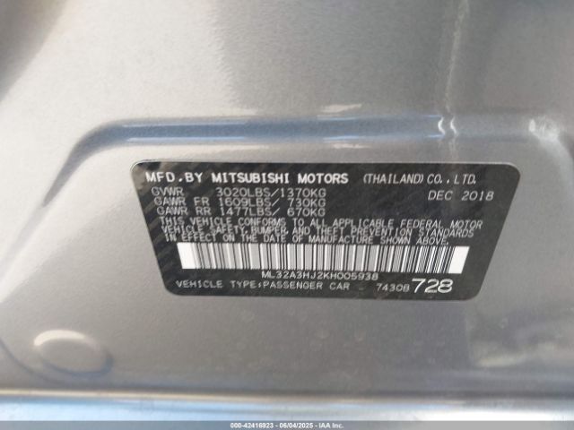 ML32A3HJ2KH005938 Mitsubishi Mirage
