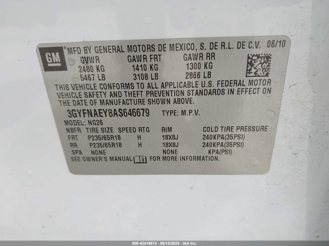 2010 CADILLAC SRX 3GYFNAEY8AS646679 Photo 8