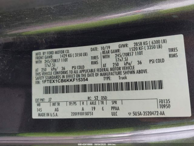 2019 FORD F-150 1FTEX1CB6KKF15354 Photo 8