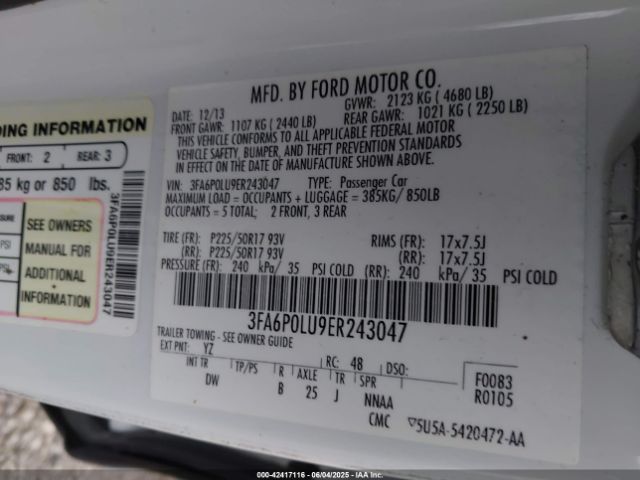 3FA6P0LU9ER243047 Ford Fusion Hybrid Se