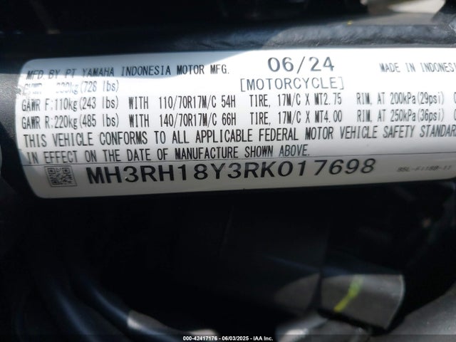 MH3RH18Y3RK017698 Yamaha Yzfr3 A