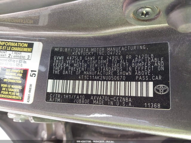 4T1C11AK2NU050670 Toyota a25a-fks