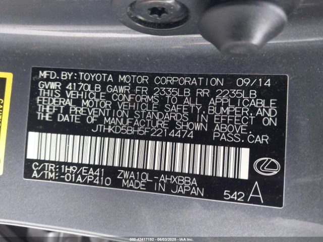 JTHKD5BH5F2214474 Lexus CT 200H