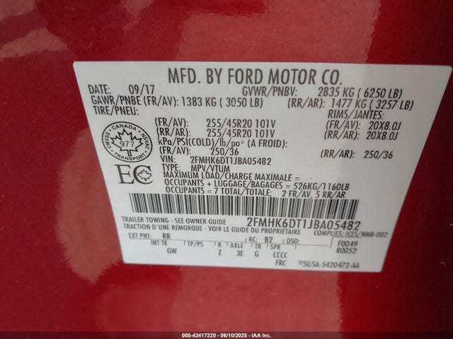 2FMHK6DT1JBA05482 Ford 3.5l gtdi