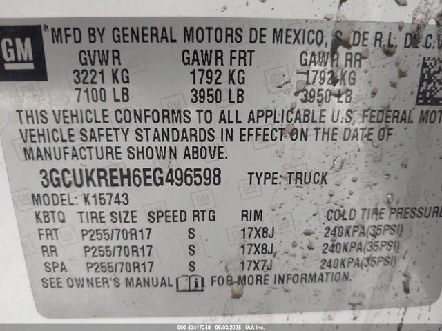 3GCUKREH6EG496598 Chevrolet lv3 - vvt, aluminum, e85 max