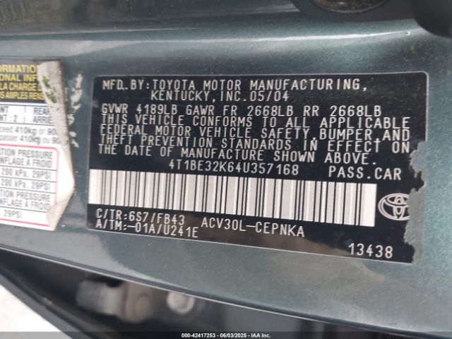 2004 TOYOTA CAMRY 4T1BE32K64U357168 Photo 8