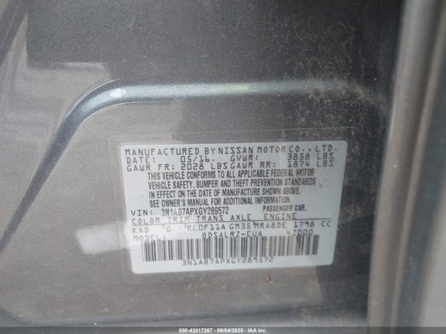 3N1AB7APXGY289572 Nissan 2016