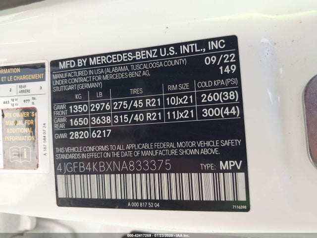 Mercedes-Benz m264 2022 4JGFB4KBXNA833375 Image 9