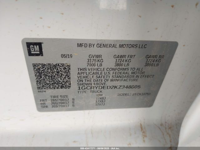 1GCRYDED2KZ348805 Chevrolet Silverado 1500 Lt