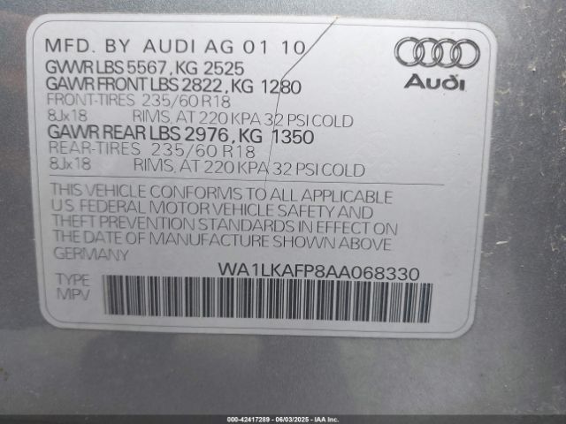 2010 AUDI Q5 WA1LKAFP8AA068330 Photo 8