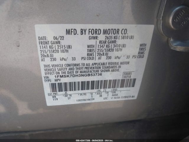 2022 FORD EXPLORER 1FMSK7DH3NGB53736 Photo 8