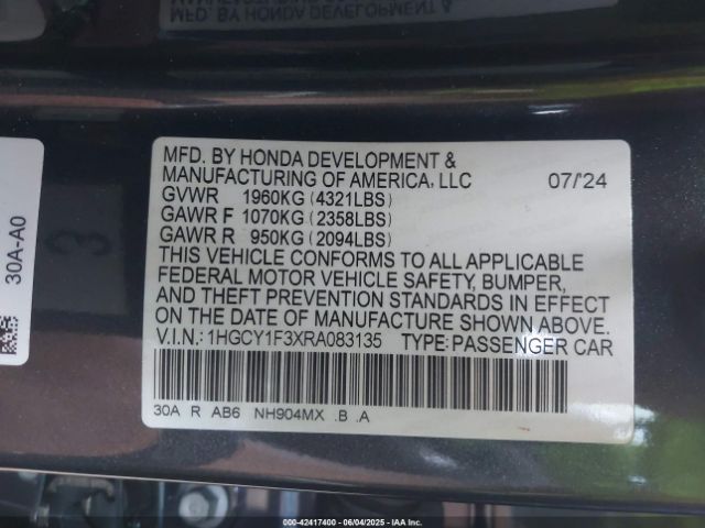 1HGCY1F3XRA083135 Honda ACCORD EX