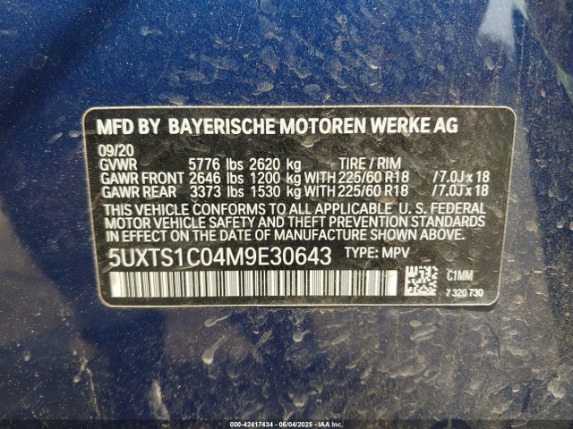 BMW X3 2021 5UXTS1C04M9E30643 Image 9