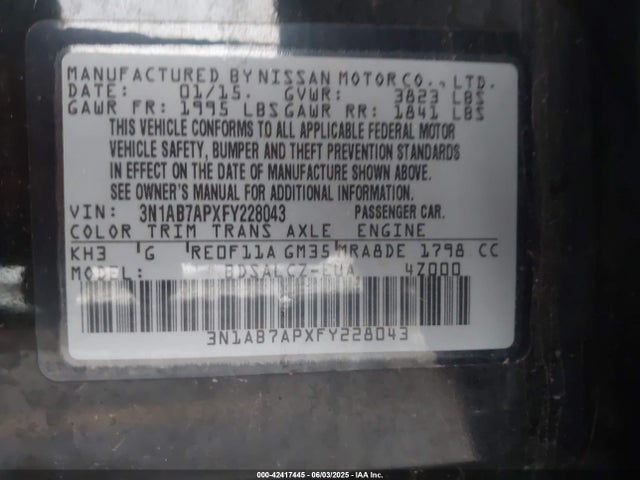 3N1AB7APXFY228043 Nissan SENTRA S