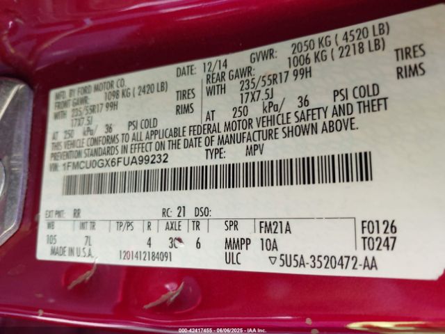 2015 FORD ESCAPE 1FMCU0GX6FUA99232 Photo 8