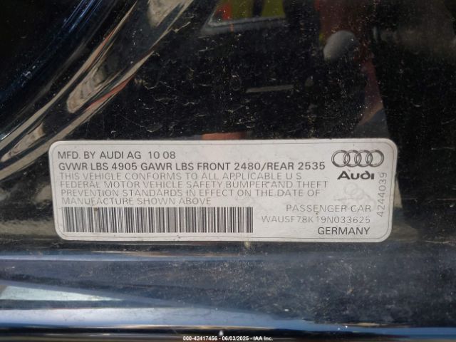 2009 AUDI A4 WAUSF78K19N033625 Photo 8
