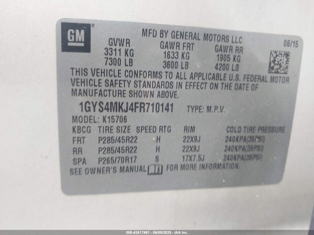 2015 CADILLAC ESCALADE 1GYS4MKJ4FR710141 Photo 8