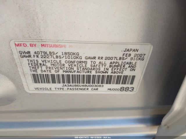 2008 MITSUBISHI LANCER JA3AU86U48U003083 Photo 8